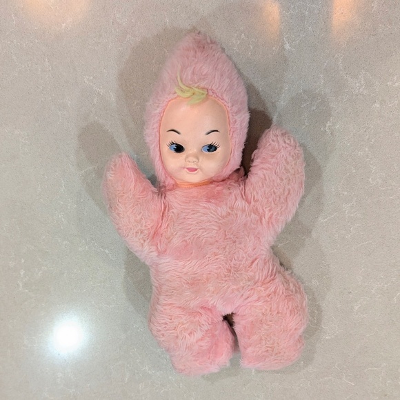 Vintage California Stuffed Toys Pink 1950s Plush Rubber Baby Doll Musical- SMALL - Picture 4 of 7